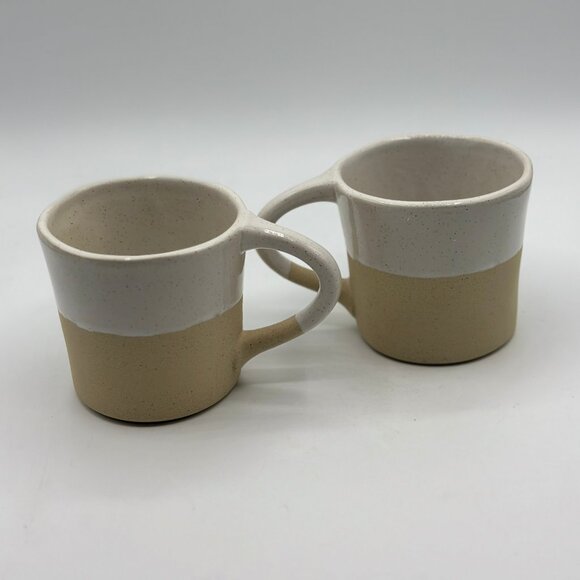 Anthropologie Glazed Garage Pier Stoneware Set of 2 Mugs Tan and White NWT - Picture 3 of 9